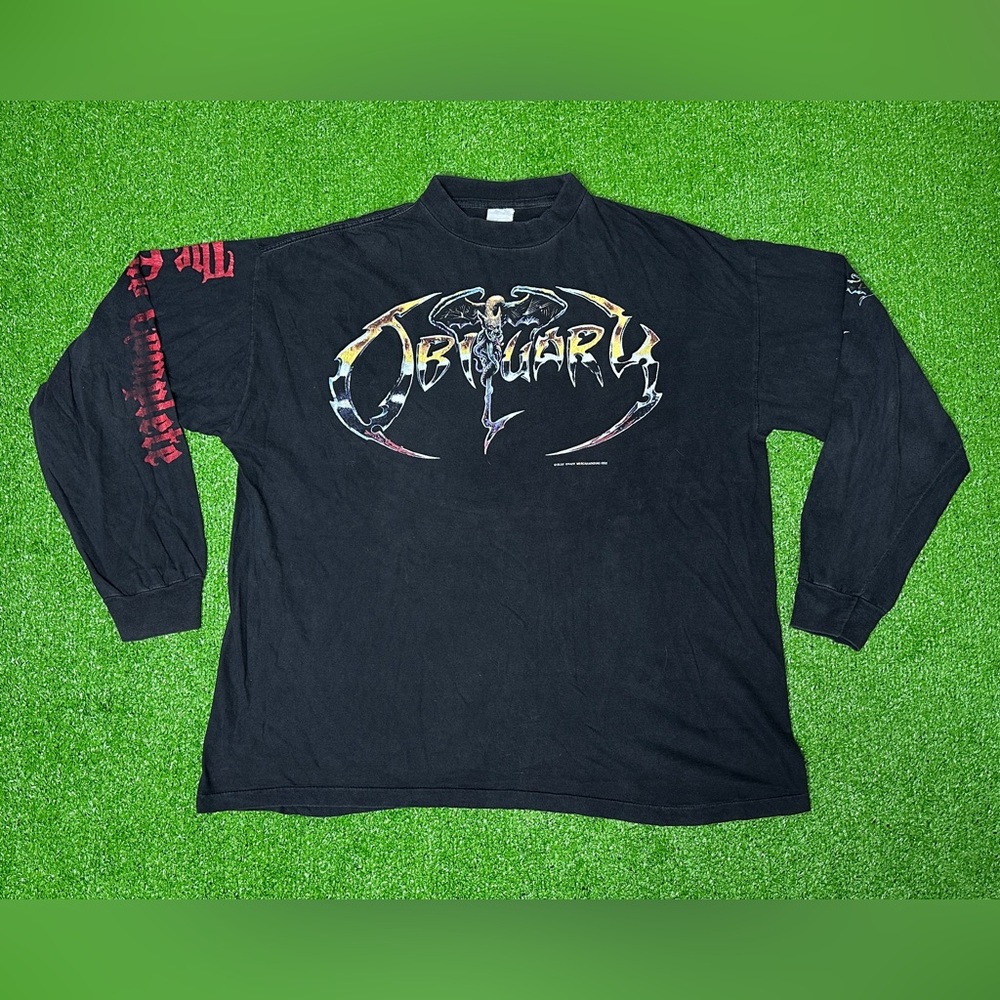 Vintage Obituary 1992 T-Shirt Large Rare Long Sleeve Blue Grape European Tour